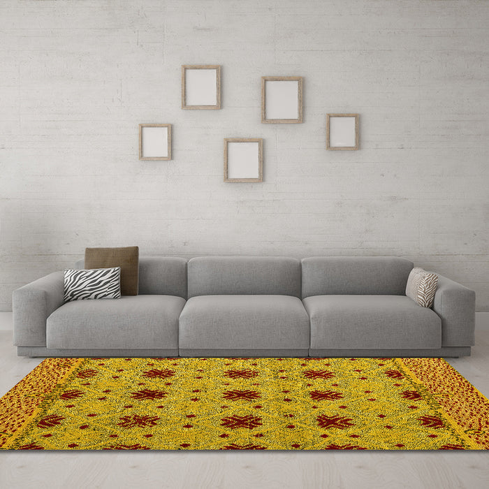 Machine Washable Abstract Yellow Modern Rug in a Living Room, wshabs4657yw