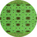 Round Machine Washable Abstract Green Modern Area Rugs, wshabs4657grn