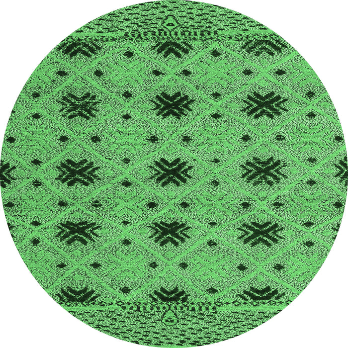 Round Machine Washable Abstract Emerald Green Modern Area Rugs, wshabs4657emgrn