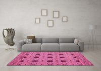 Machine Washable Abstract Pink Modern Rug, wshabs4657pnk