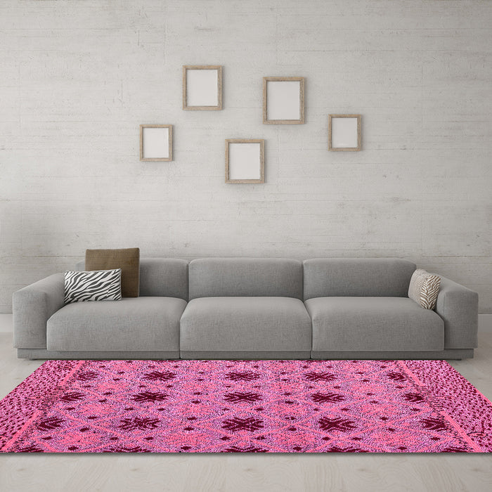 Machine Washable Abstract Pink Modern Rug in a Living Room, wshabs4657pnk