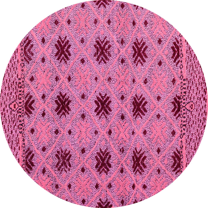 Round Machine Washable Abstract Pink Modern Rug, wshabs4657pnk