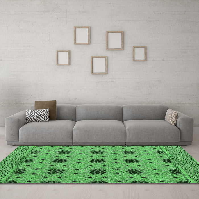 Machine Washable Abstract Emerald Green Modern Area Rugs in a Living Room,, wshabs4657emgrn