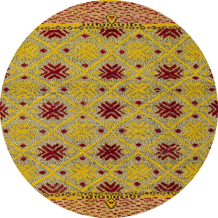 Round Abstract Saffron Yellow Modern Rug, abs4657