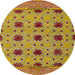 Round Abstract Saffron Yellow Modern Rug, abs4657