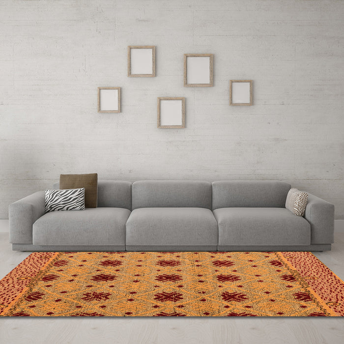 Machine Washable Abstract Orange Modern Area Rugs in a Living Room, wshabs4657org