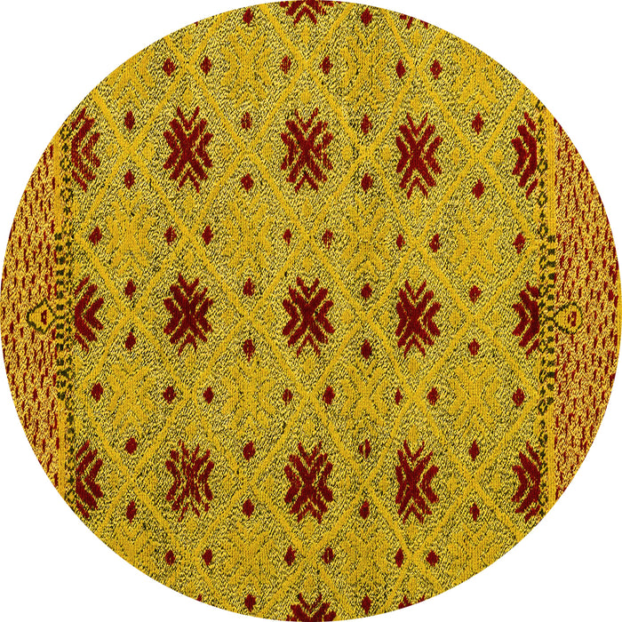 Round Abstract Yellow Modern Rug, abs4657yw