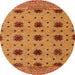 Round Machine Washable Abstract Orange Modern Area Rugs, wshabs4657org