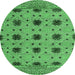 Round Abstract Emerald Green Modern Rug, abs4657emgrn