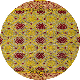 Round Machine Washable Abstract Saffron Yellow Rug, wshabs4657