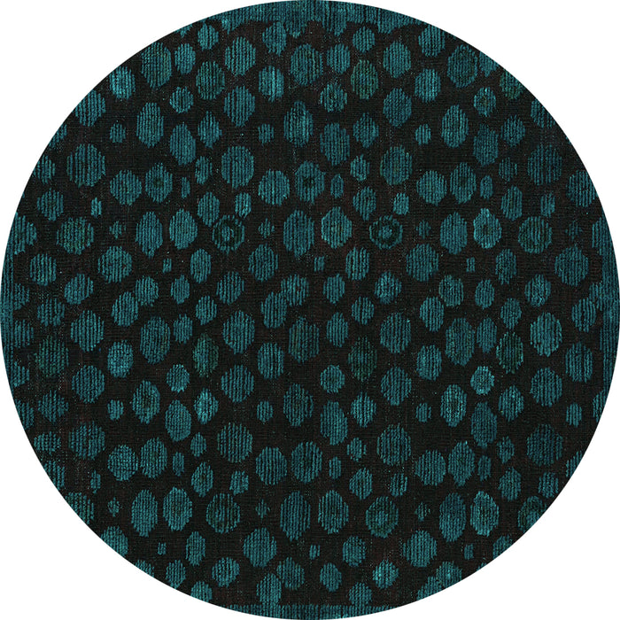 Round Machine Washable Abstract Turquoise Modern Area Rugs, wshabs4658turq