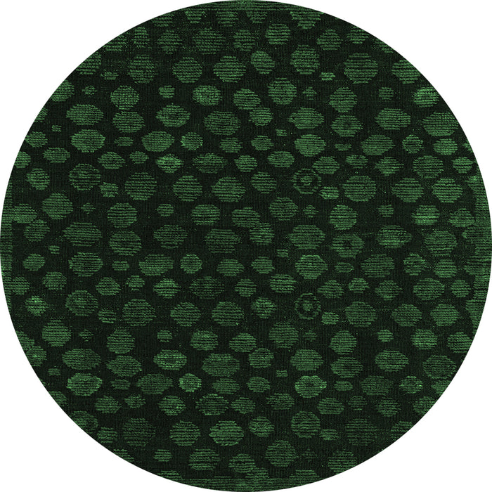 Round Machine Washable Abstract Emerald Green Modern Area Rugs, wshabs4658emgrn