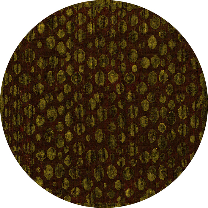 Round Abstract Yellow Modern Rug, abs4658yw
