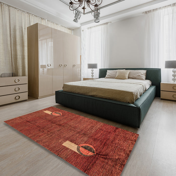 Abstract Red Modern Rug in a Bedroom, abs4659