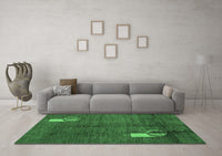 Machine Washable Abstract Emerald Green Modern Rug, wshabs4659emgrn