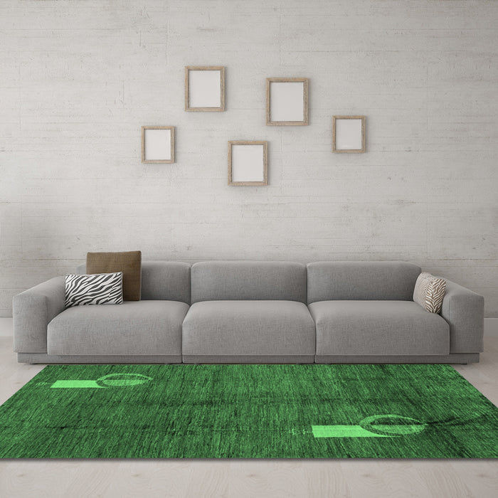 Machine Washable Abstract Emerald Green Modern Area Rugs in a Living Room,, wshabs4659emgrn
