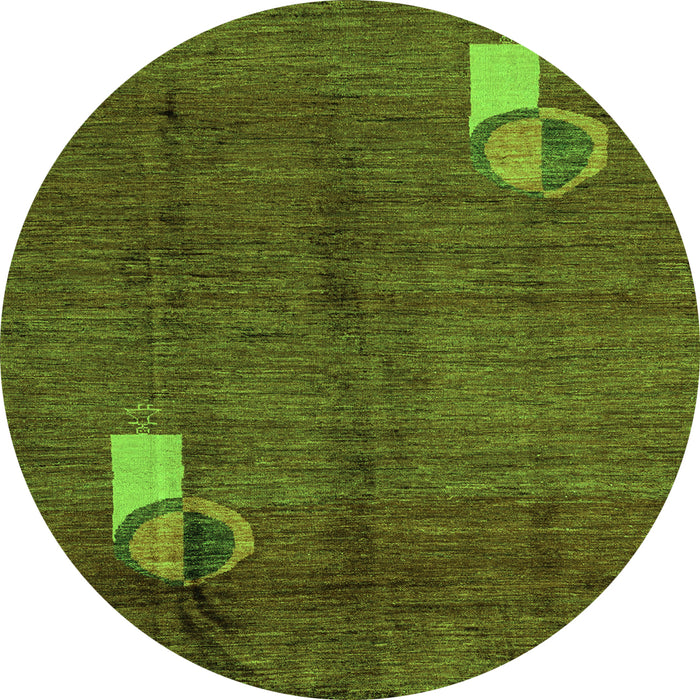 Round Machine Washable Abstract Green Modern Area Rugs, wshabs4659grn