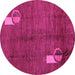 Round Machine Washable Abstract Pink Modern Rug, wshabs4659pnk