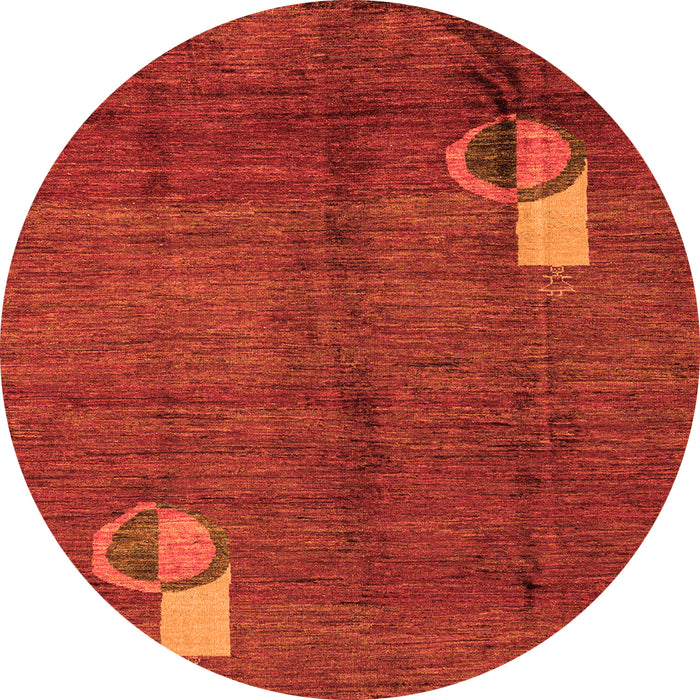 Round Machine Washable Abstract Orange Modern Area Rugs, wshabs4659org
