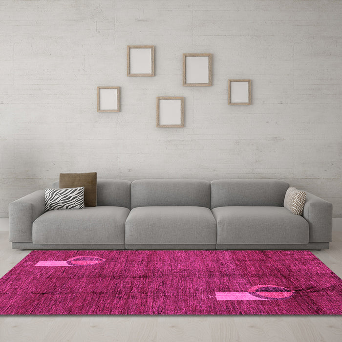 Machine Washable Abstract Pink Modern Rug in a Living Room, wshabs4659pnk
