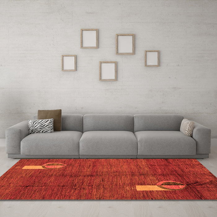 Machine Washable Abstract Orange Modern Area Rugs in a Living Room, wshabs4659org