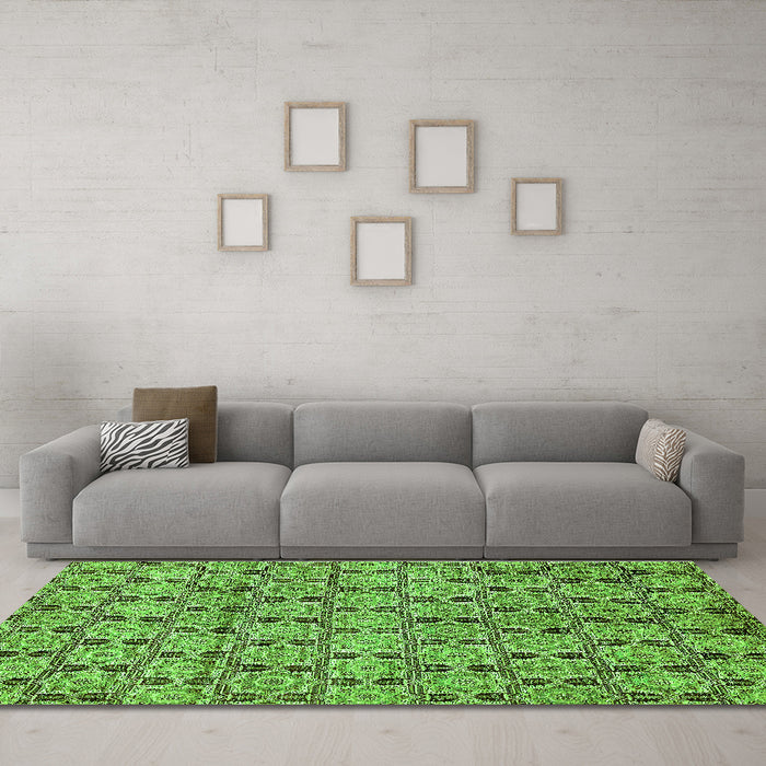 Machine Washable Abstract Green Modern Area Rugs in a Living Room,, wshabs465grn