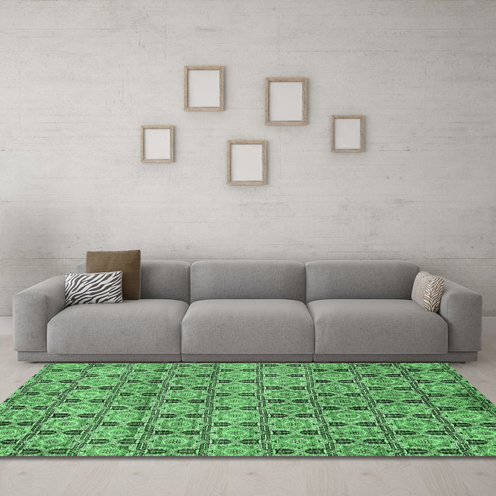 Machine Washable Abstract Emerald Green Modern Area Rugs in a Living Room,, wshabs465emgrn