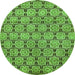 Round Machine Washable Abstract Green Modern Area Rugs, wshabs465grn