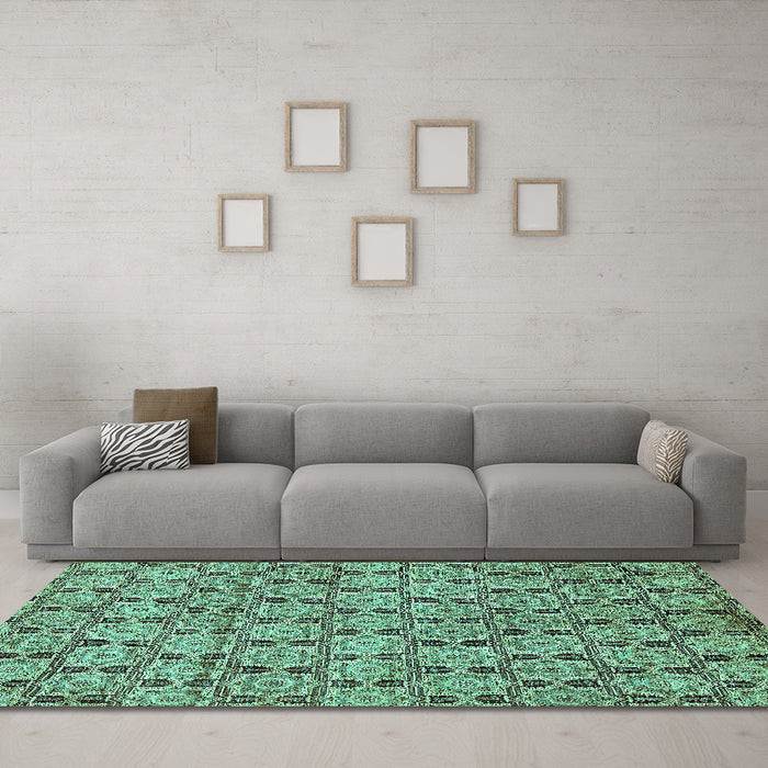 Machine Washable Abstract Turquoise Modern Area Rugs in a Living Room,, wshabs465turq