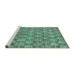 Sideview of Machine Washable Abstract Turquoise Modern Area Rugs, wshabs465turq