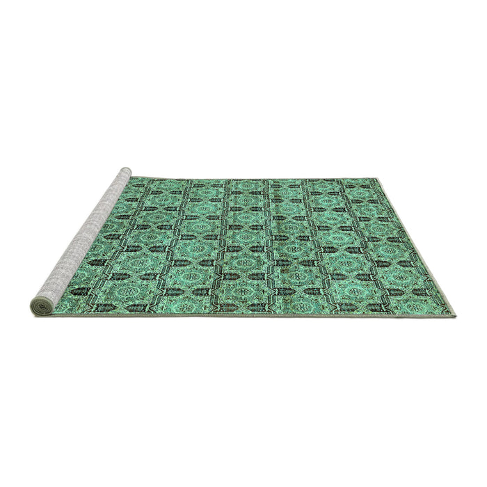 Sideview of Machine Washable Abstract Turquoise Modern Area Rugs, wshabs465turq