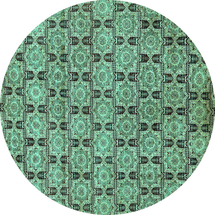 Round Machine Washable Abstract Turquoise Modern Area Rugs, wshabs465turq