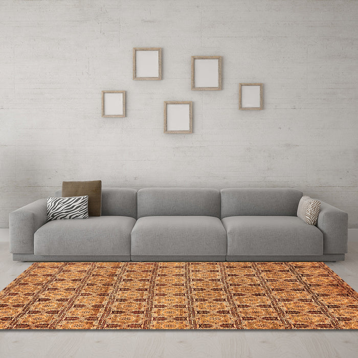 Machine Washable Abstract Orange Modern Area Rugs in a Living Room, wshabs465org