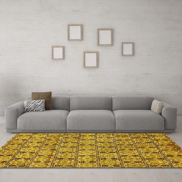 Machine Washable Abstract Yellow Modern Rug in a Living Room, wshabs465yw