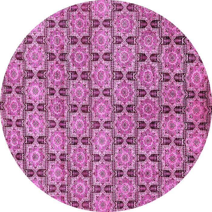 Round Machine Washable Abstract Pink Modern Rug, wshabs465pnk