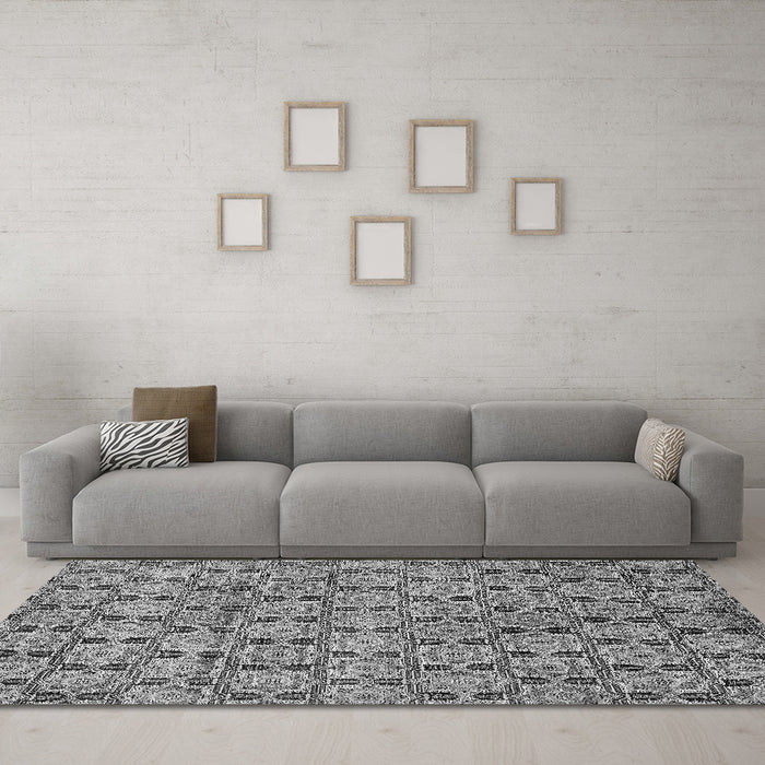 Machine Washable Abstract Gray Modern Rug in a Living Room,, wshabs465gry