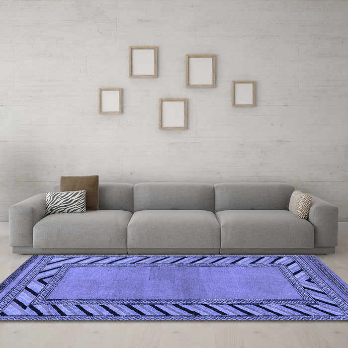 Machine Washable Southwestern Blue Country Rug in a Living Room, wshabs4660blu