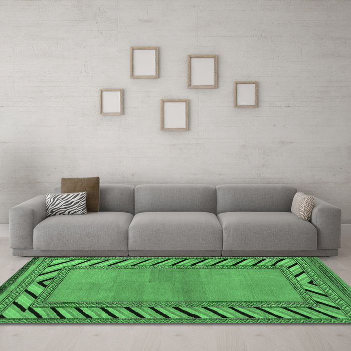 Machine Washable Southwestern Emerald Green Country Area Rugs in a Living Room,, wshabs4660emgrn