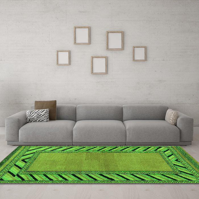 Machine Washable Southwestern Green Country Area Rugs in a Living Room,, wshabs4660grn