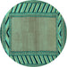 Round Machine Washable Southwestern Turquoise Country Area Rugs, wshabs4660turq