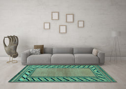 Machine Washable Southwestern Turquoise Country Area Rugs in a Living Room,, wshabs4660turq