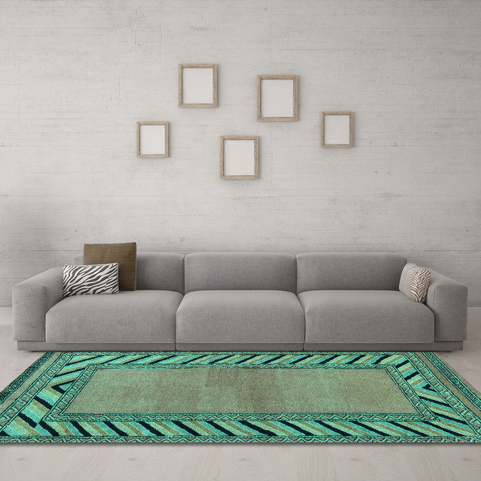 Machine Washable Southwestern Turquoise Country Area Rugs in a Living Room,, wshabs4660turq