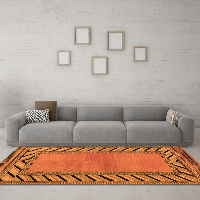 Machine Washable Southwestern Orange Country Area Rugs in a Living Room, wshabs4660org