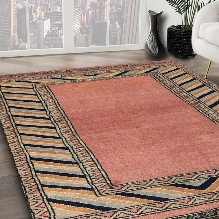 Machine Washable Abstract Brown Red Rug in a Family Room, wshabs4660