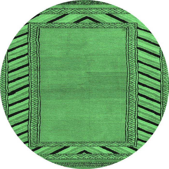 Round Machine Washable Southwestern Emerald Green Country Area Rugs, wshabs4660emgrn