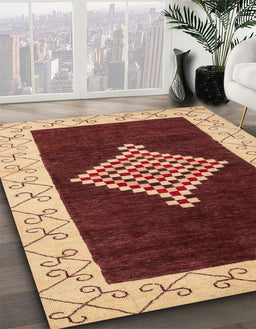 Abstract Saffron Red Modern Rug in Family Room, abs4661