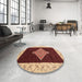 Round Machine Washable Abstract Saffron Red Rug in a Office, wshabs4661