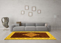 Machine Washable Abstract Yellow Modern Rug, wshabs4661yw