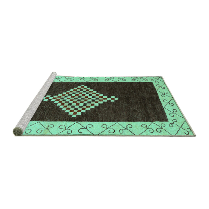 Sideview of Machine Washable Abstract Turquoise Modern Area Rugs, wshabs4661turq