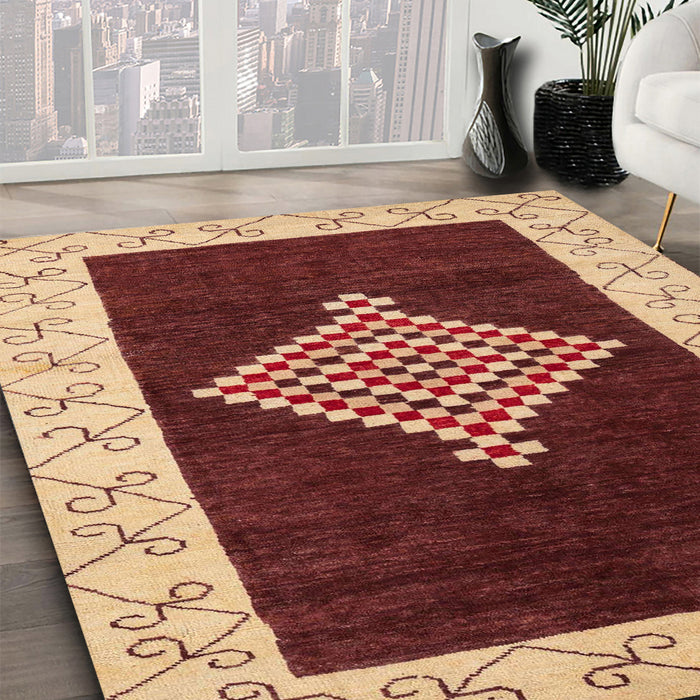 Abstract Saffron Red Modern Rug in Family Room, abs4661